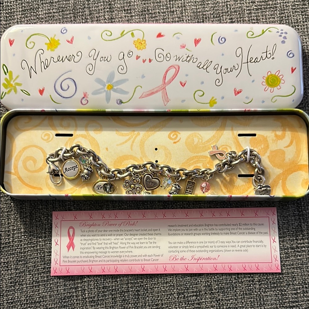 Brighton Breast Cancer Awareness Silver Charm Bracelet.